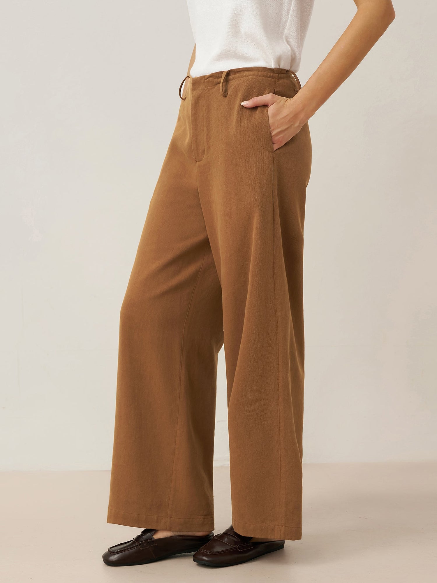 Lyocell Linen Drawstring Straight Leg Pants RACHEL by LINTICO