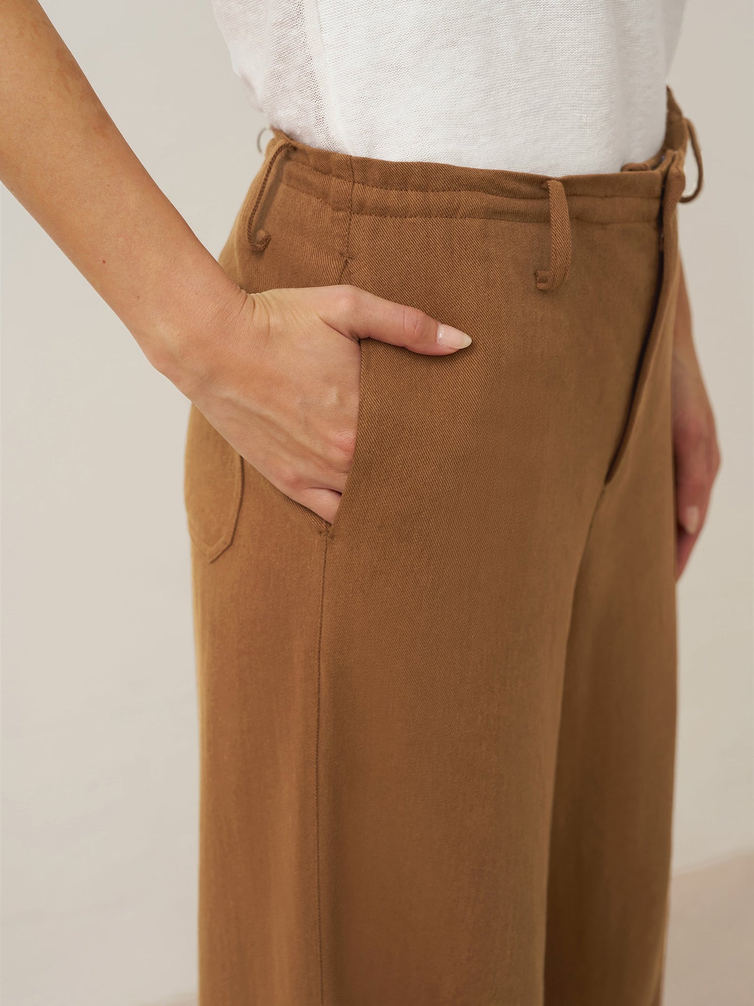 Lyocell Linen Drawstring Straight Leg Pants RACHEL by LINTICO