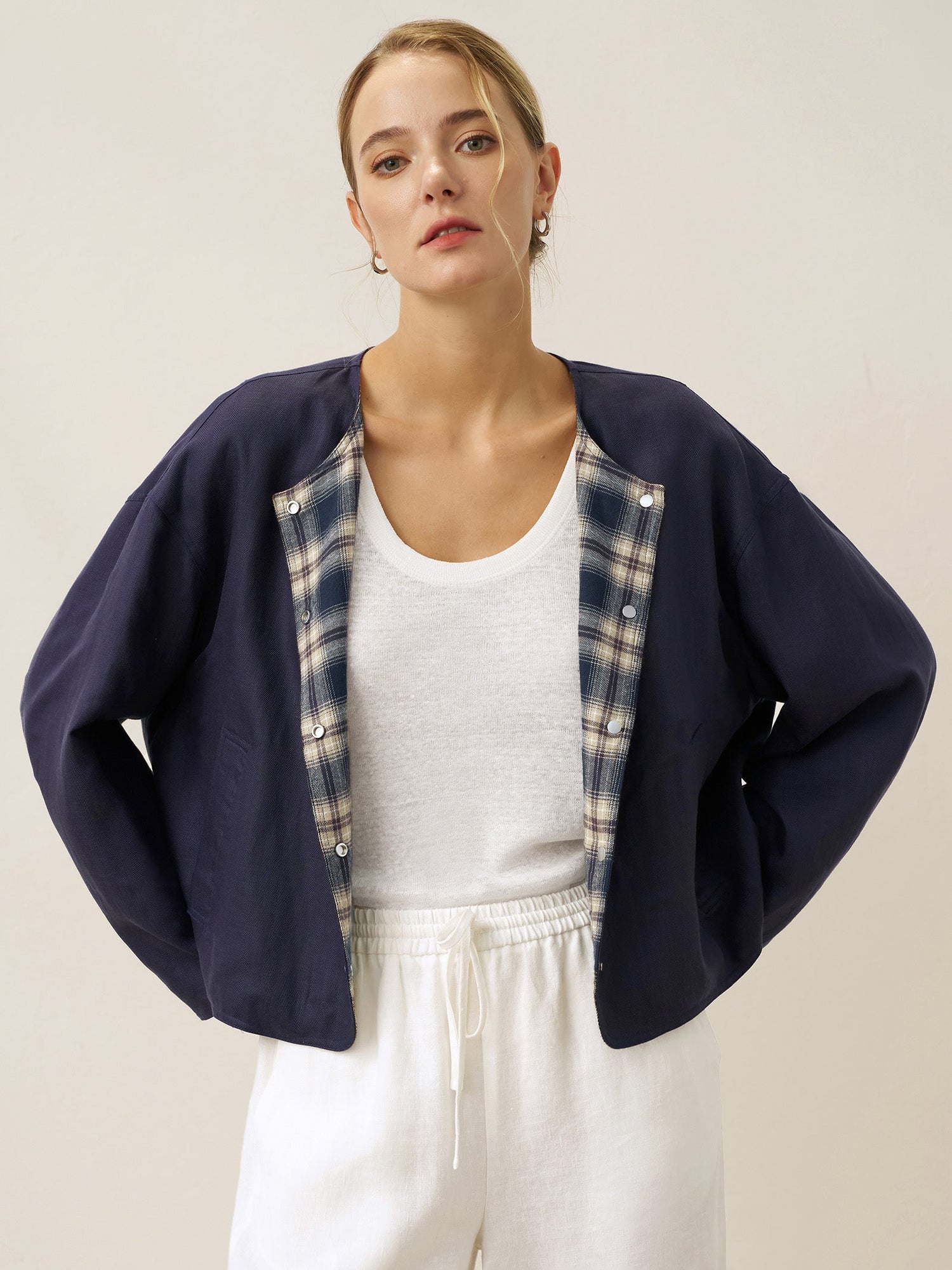 Tencel Linen Reversible Crew Neck Casual Jacket CHLOE by LINTICO