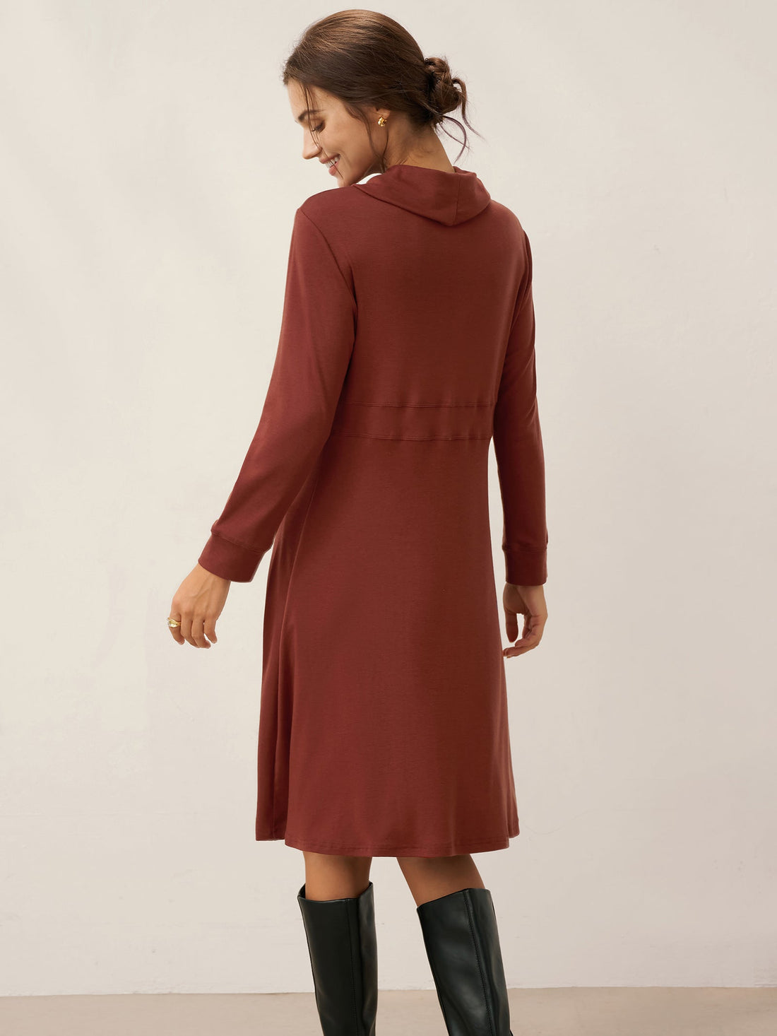 Lyocell Wool Draped Neck Stretch Midi Dress KIRA by LINTICO