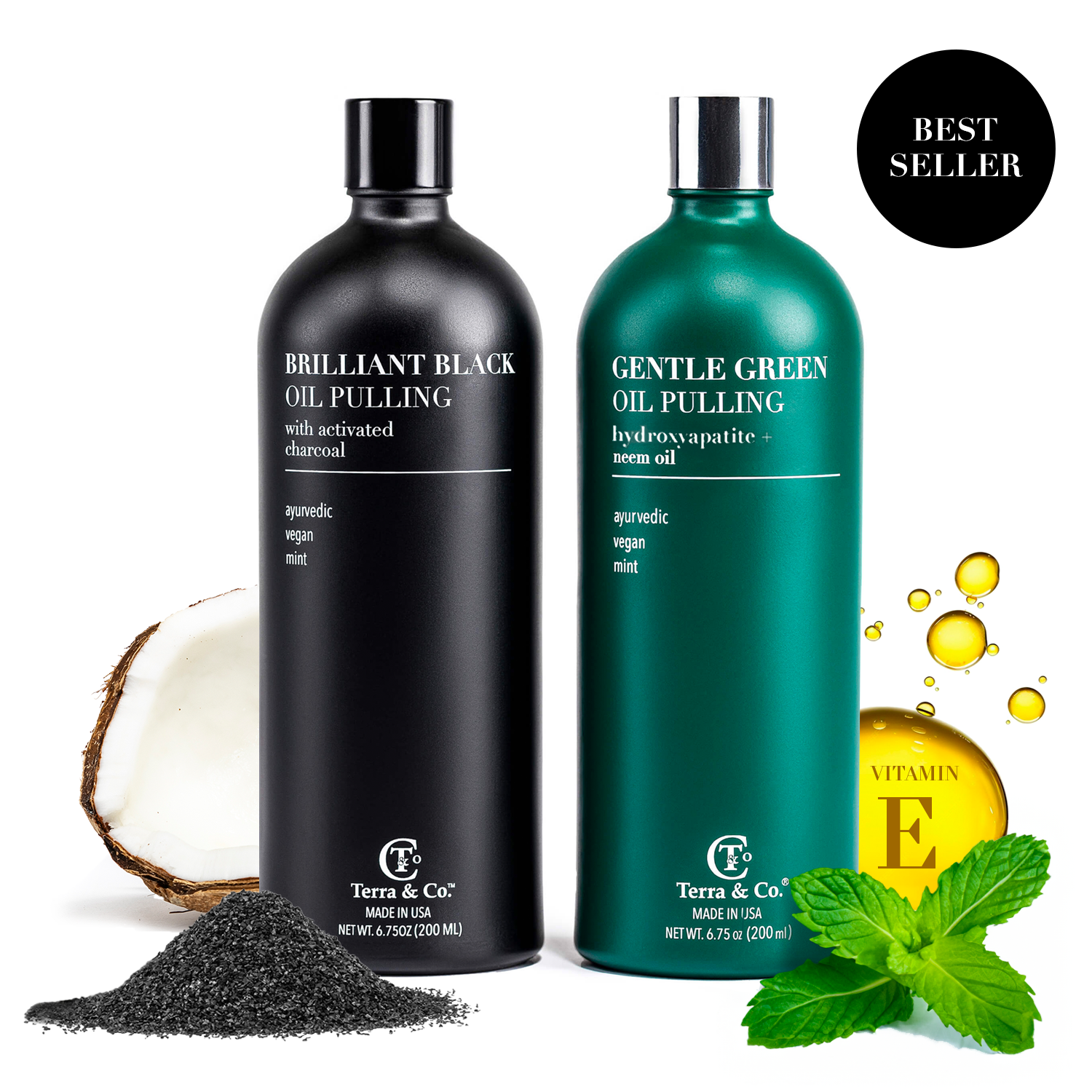 Terra &amp; Co.® Oil Pulling Bundle – Gentle Green + Brilliant Black | Ayurvedic Detox, Enamel Protection &amp; Whitening by Terra &amp; Co.