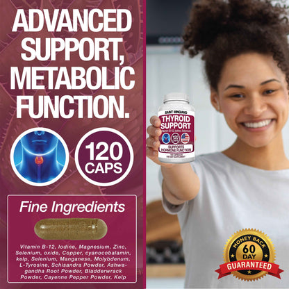 Thyroid Support Supplement with Iodine |120 Capsules to Help Body Mass &amp; Improve Energy