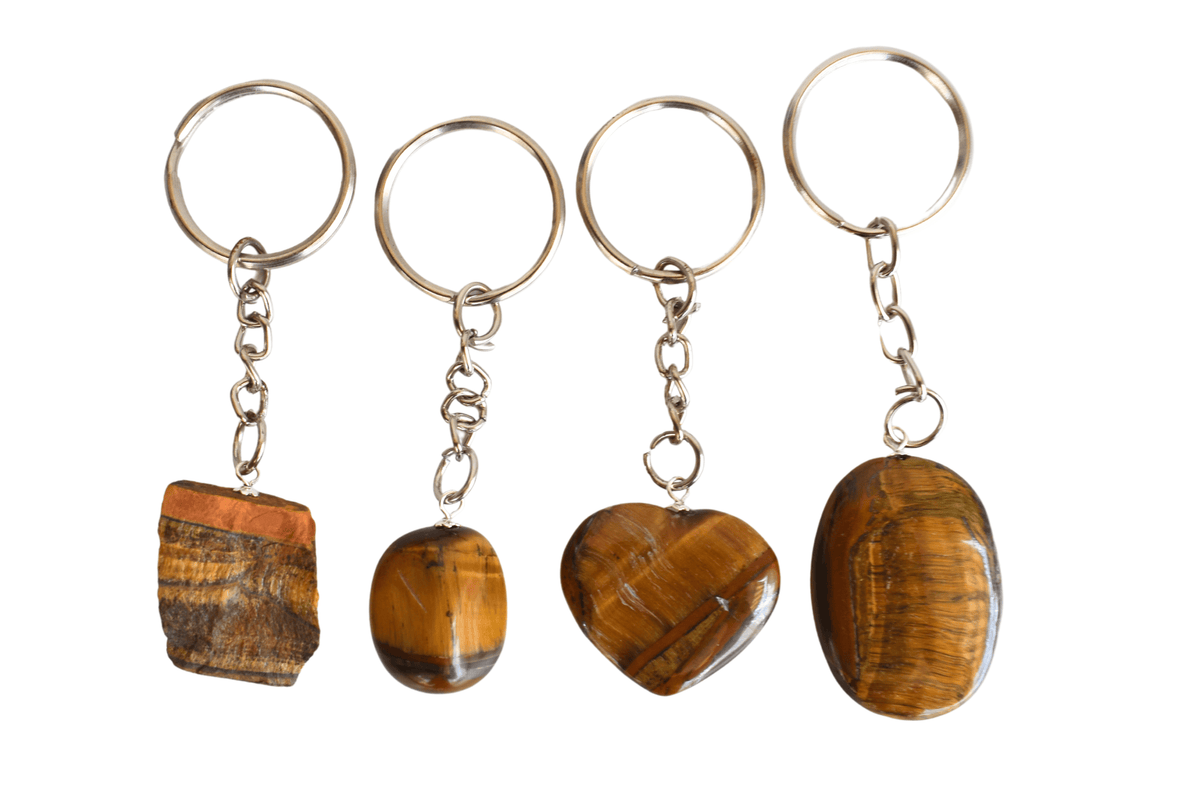 Tiger Eye Key Chain, Gemstone Keychain Crystal Key Ring (Creativity and Intuition).  DestGlow