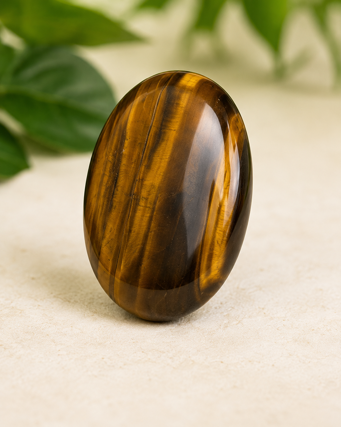 Tiger Eye Flat Stone, Polished Oval Flat Palm Stones.  DestGlow