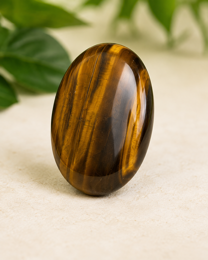 Tiger Eye Flat Stone, Polished Oval Flat Palm Stones.  DestGlow