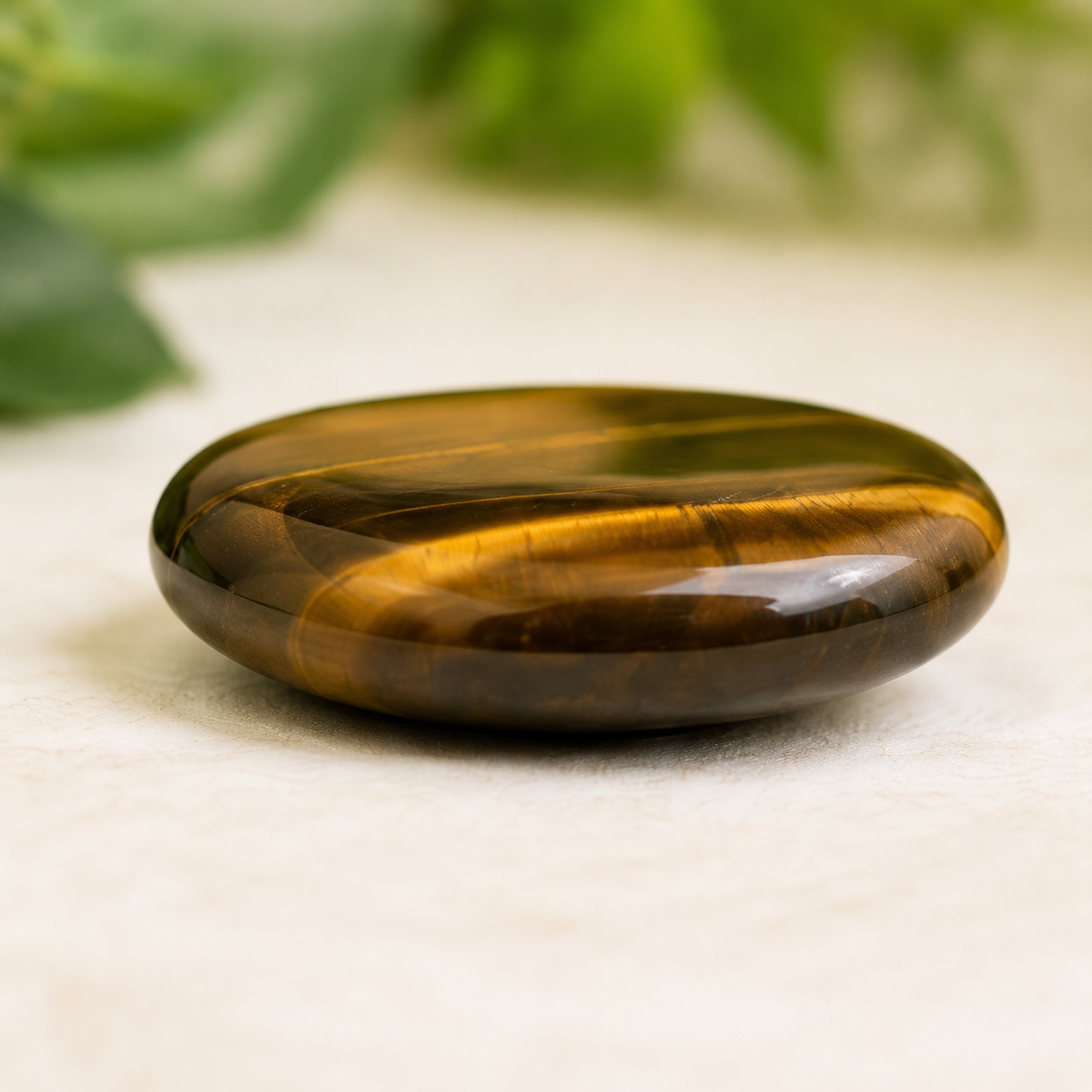 Tiger Eye Flat Stone, Polished Oval Flat Palm Stones.  DestGlow