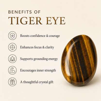 Tiger Eye Flat Stone, Polished Oval Flat Palm Stones.