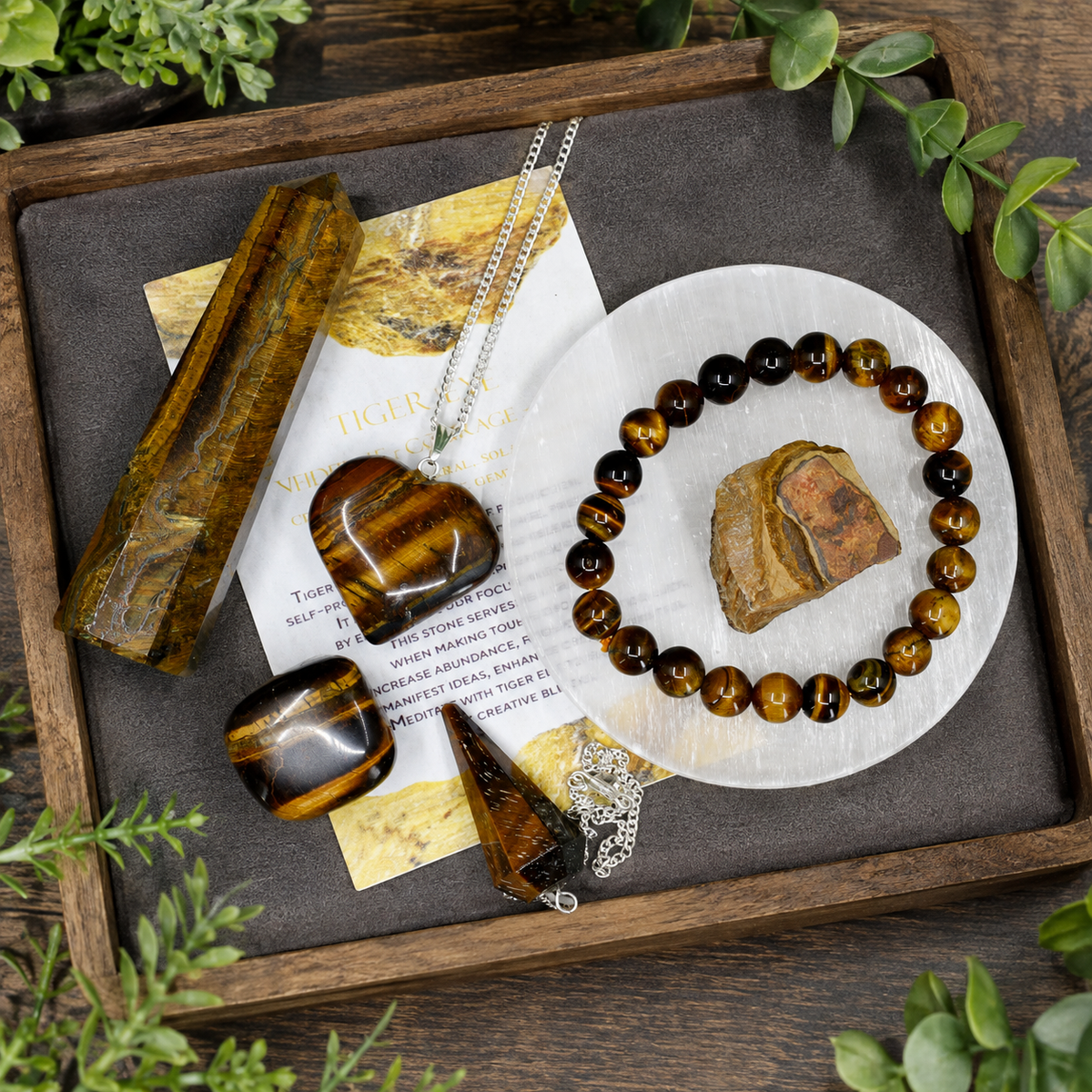 Tiger Eye Crystal Gift Set For Emotional Support and Protection, Real Polished Gemstones.  DestGlow