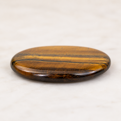 Tiger Eye Flat Stone, Polished Oval Flat Palm Stones.  DestGlow