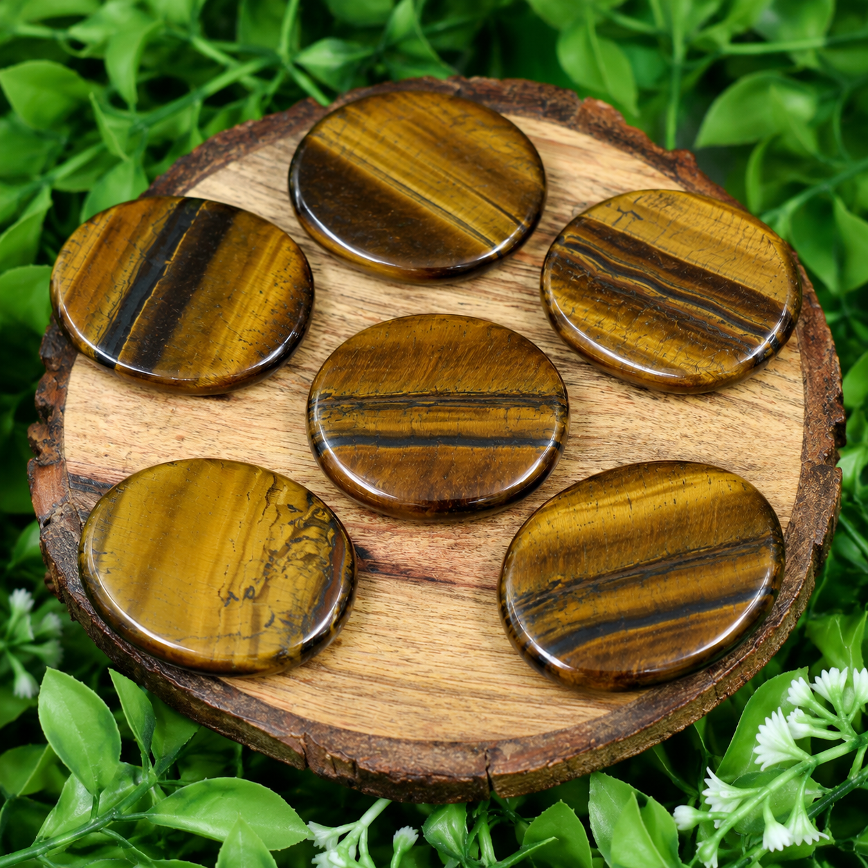 Tiger Eye Flat Stone, Polished Oval Flat Palm Stones.  DestGlow