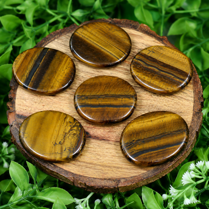 Tiger Eye Flat Stone, Polished Oval Flat Palm Stones.  DestGlow