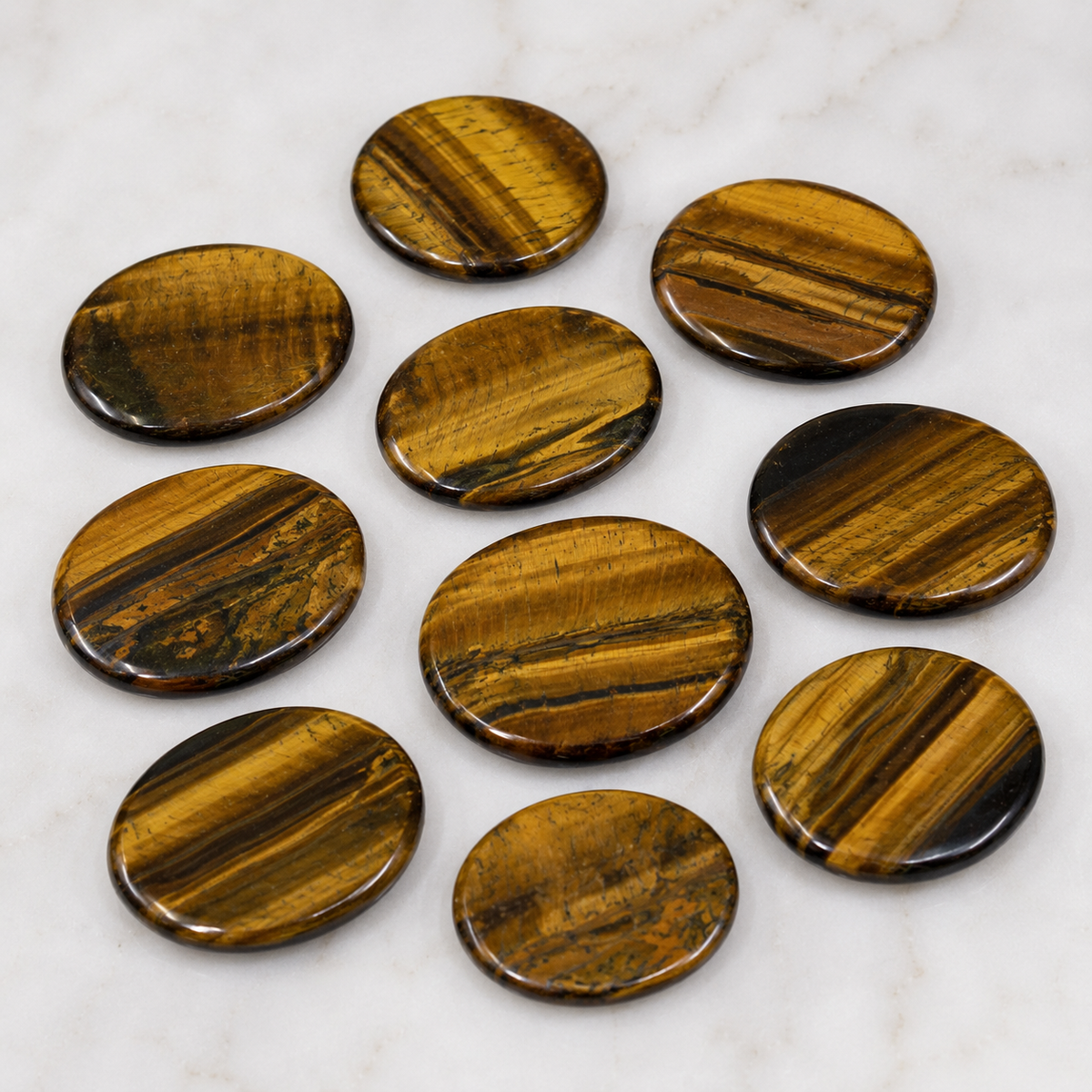 Tiger Eye Flat Stone, Polished Oval Flat Palm Stones.  DestGlow
