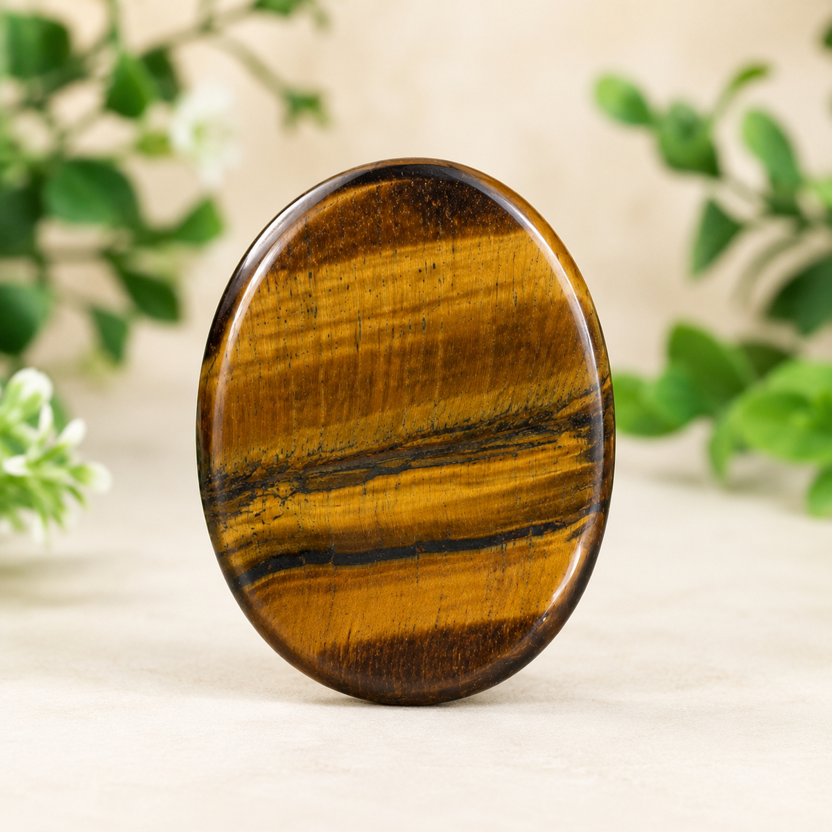 Tiger Eye Flat Stone, Polished Oval Flat Palm Stones.  DestGlow
