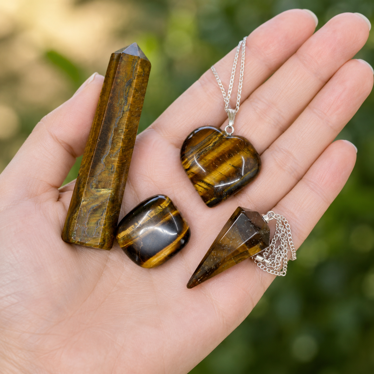 Tiger Eye Crystal Gift Set For Emotional Support and Protection, Real Polished Gemstones.  DestGlow