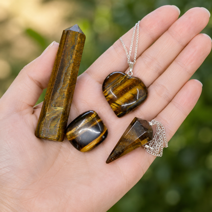 Tiger Eye Crystal Gift Set For Emotional Support and Protection, Real Polished Gemstones.  DestGlow
