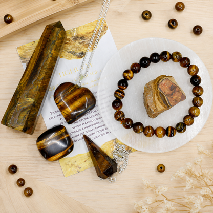 Tiger Eye Crystal Gift Set For Emotional Support and Protection, Real Polished Gemstones.  DestGlow