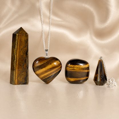 Tiger Eye Crystal Gift Set For Emotional Support and Protection, Real Polished Gemstones.  DestGlow