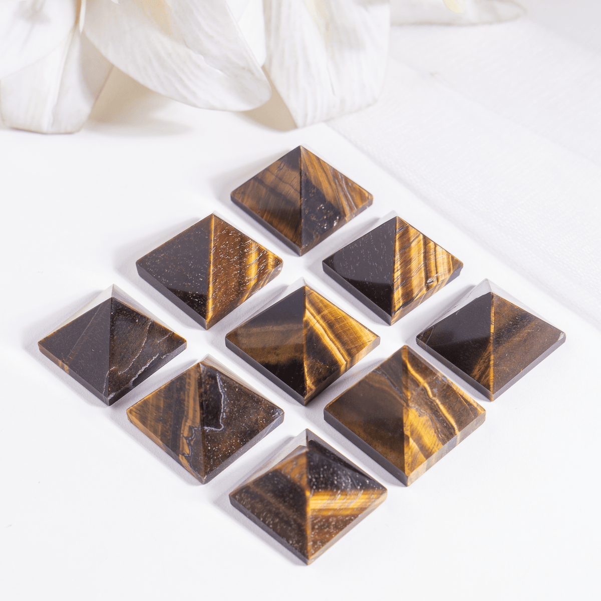 Tiger Eye Pyramids (Integrity and Strength)  DestGlow