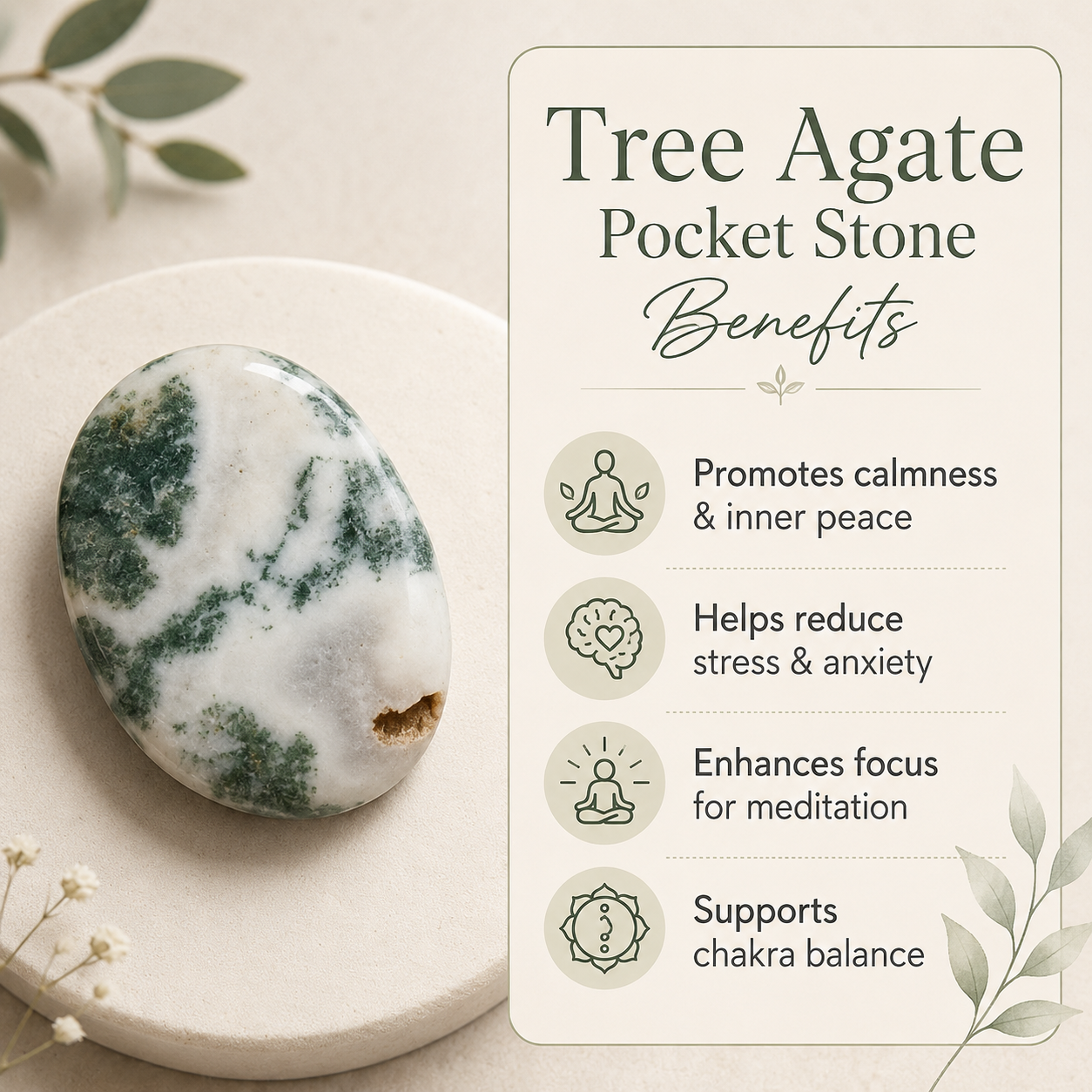 Tree Agate Pocket Stones (Trust and Self-Discipline)  DestGlow
