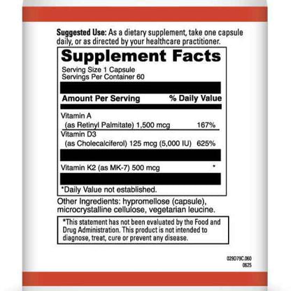 Tri-Stack Vitamin A + Vitamin D3 + Vitamin K2 Blend Supplement