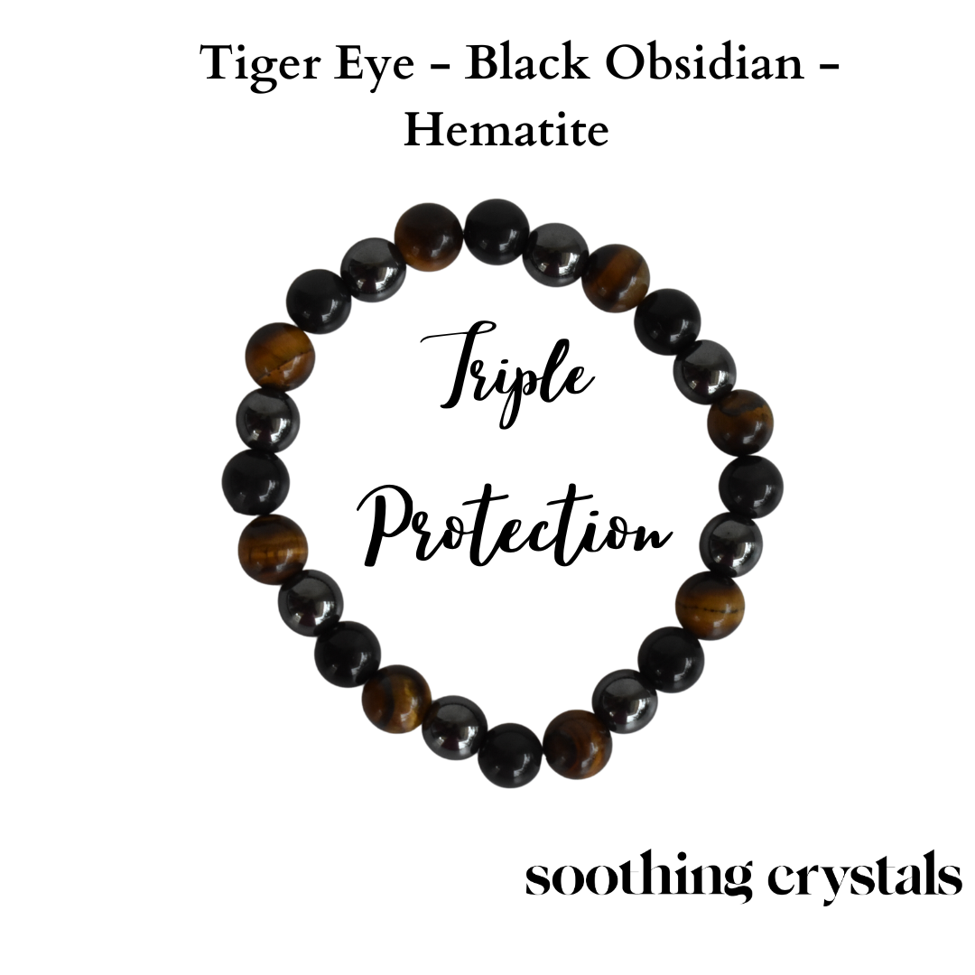 TRIPLE PROTECTION Crystal Bracelet (Tiger Eye, Black Obsidian, Hematite)  DestGlow