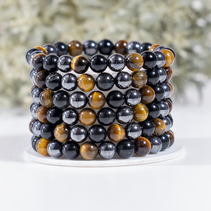 TRIPLE PROTECTION Crystal Bracelet (Tiger Eye, Black Obsidian, Hematite)  DestGlow