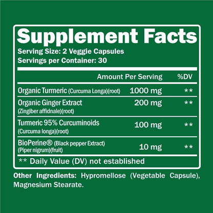 Organic Turmeric + Ginger 60 Capsules