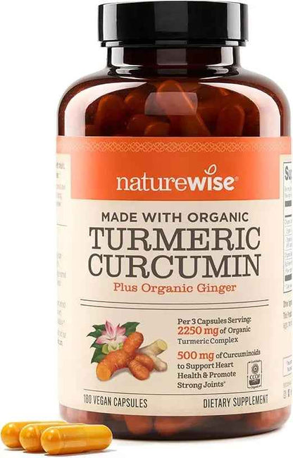NatureWise Curcumin Turmeric 2250mg - 95% Curcuminoids &amp; BioPerine Black Pepper Extract for Advanced Absorption - Daily Joint and Immune Health Support - Vegan, Non-GMO, 180 Count[60-Day Supply]