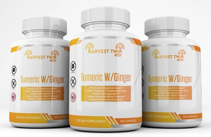 Turmeric with Ginger Supplement - Digestive Health, Memory & Blood Pressure Support