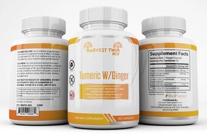 Turmeric with Ginger Supplement - Digestive Health, Memory & Blood Pressure Support