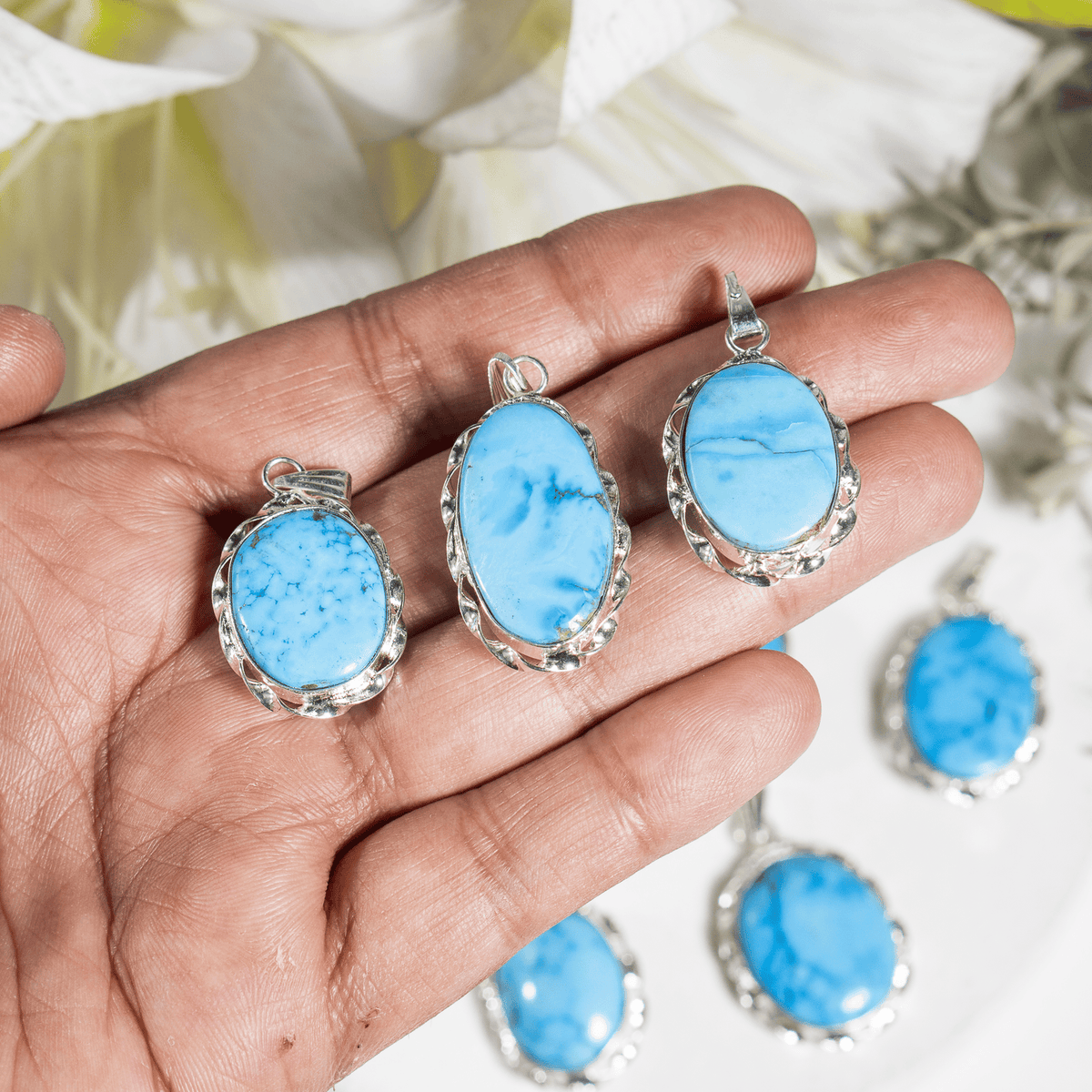 Turquoise Howlite Pendants – Natural Crystal Pendants Healing Cabochon Pendants
