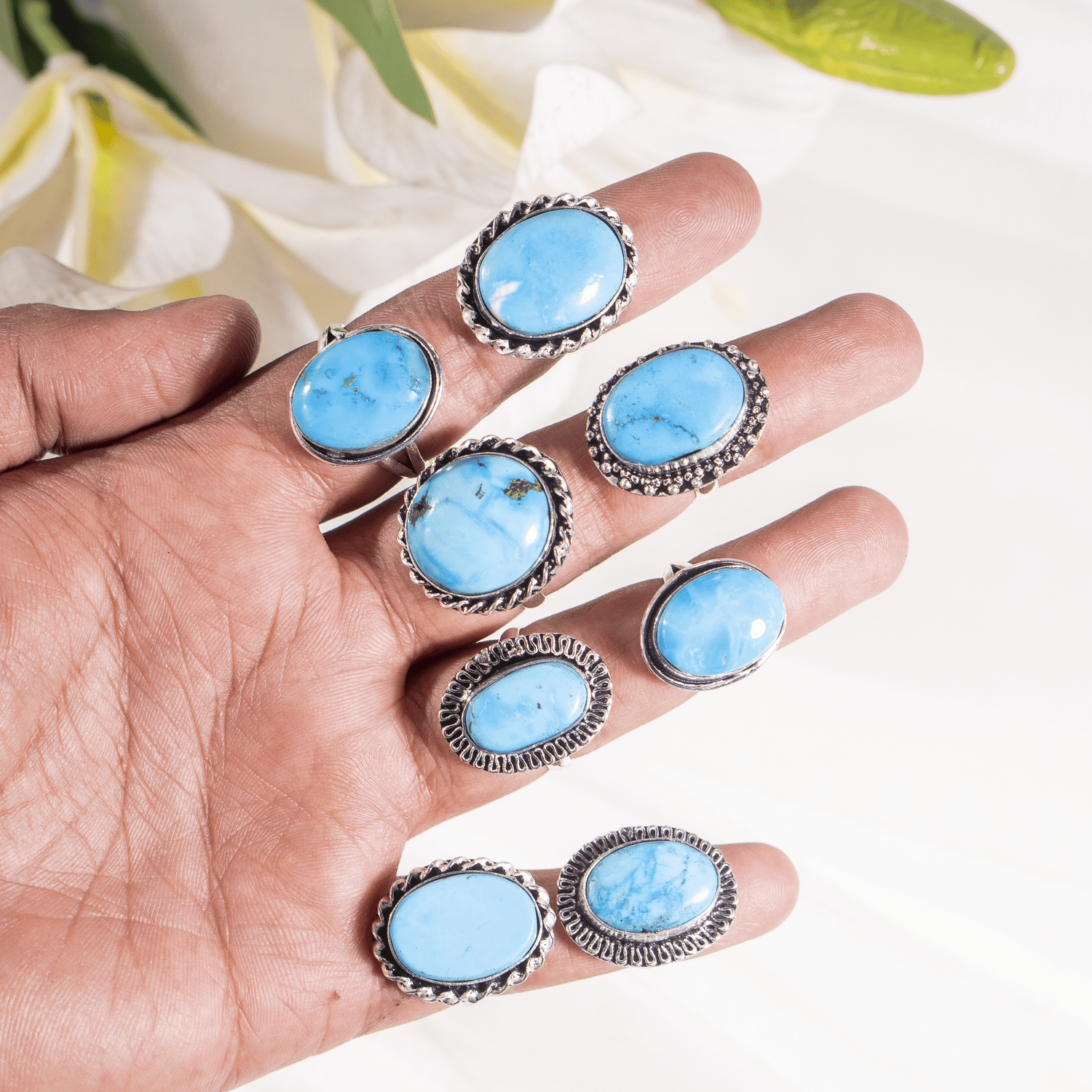 Turquoise Howlite rings – Gemstone rings Natural Crystal Healing Jewelry Collection  DestGlow