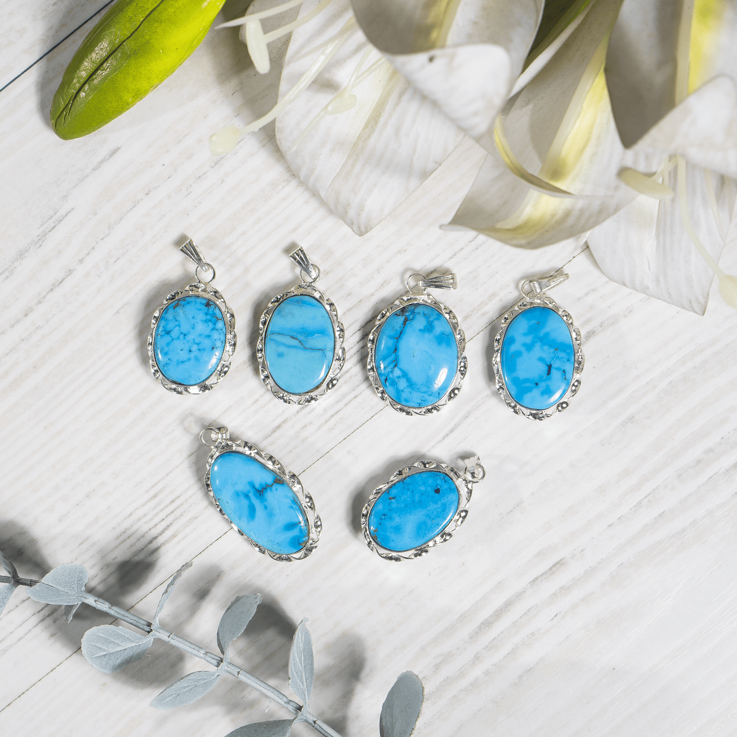 Turquoise Howlite Pendants – Natural Crystal Pendants Healing Cabochon Pendants