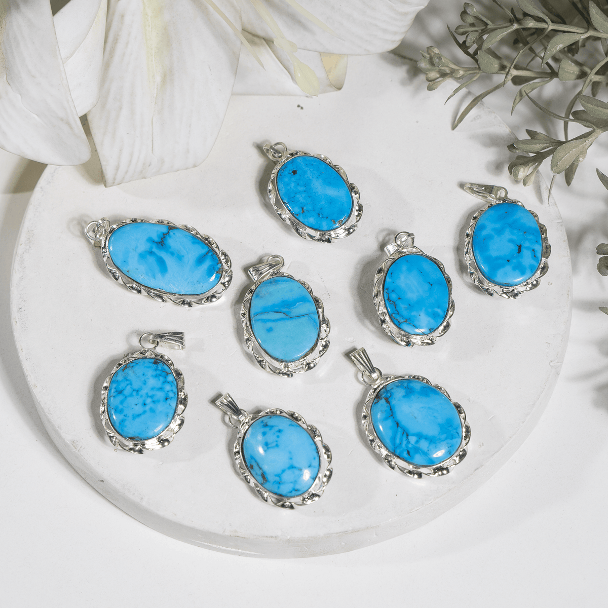Turquoise Howlite Pendants – Natural Crystal Pendants Healing Cabochon Pendants