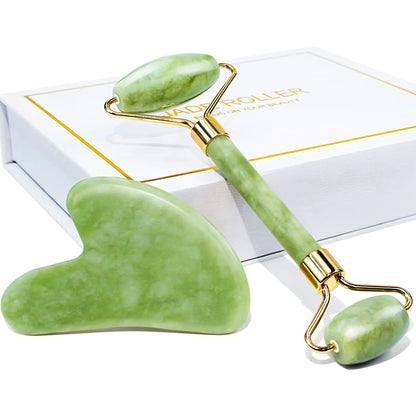 Jade Roller & Gua Sha Gift Box Set - Natural Facial Massage Tools for Anti-Aging - DestGlow