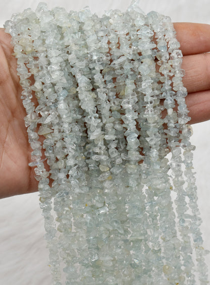 Uncut Raw Aquamarine Crystal Chip Beads for Necklace (Protection and Anxiety Relief)  DestGlow