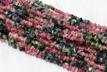Uncut Raw Watermelon Tourmaline Crystal Chip Beads for Necklace (Purification and Stress Relief)  DestGlow