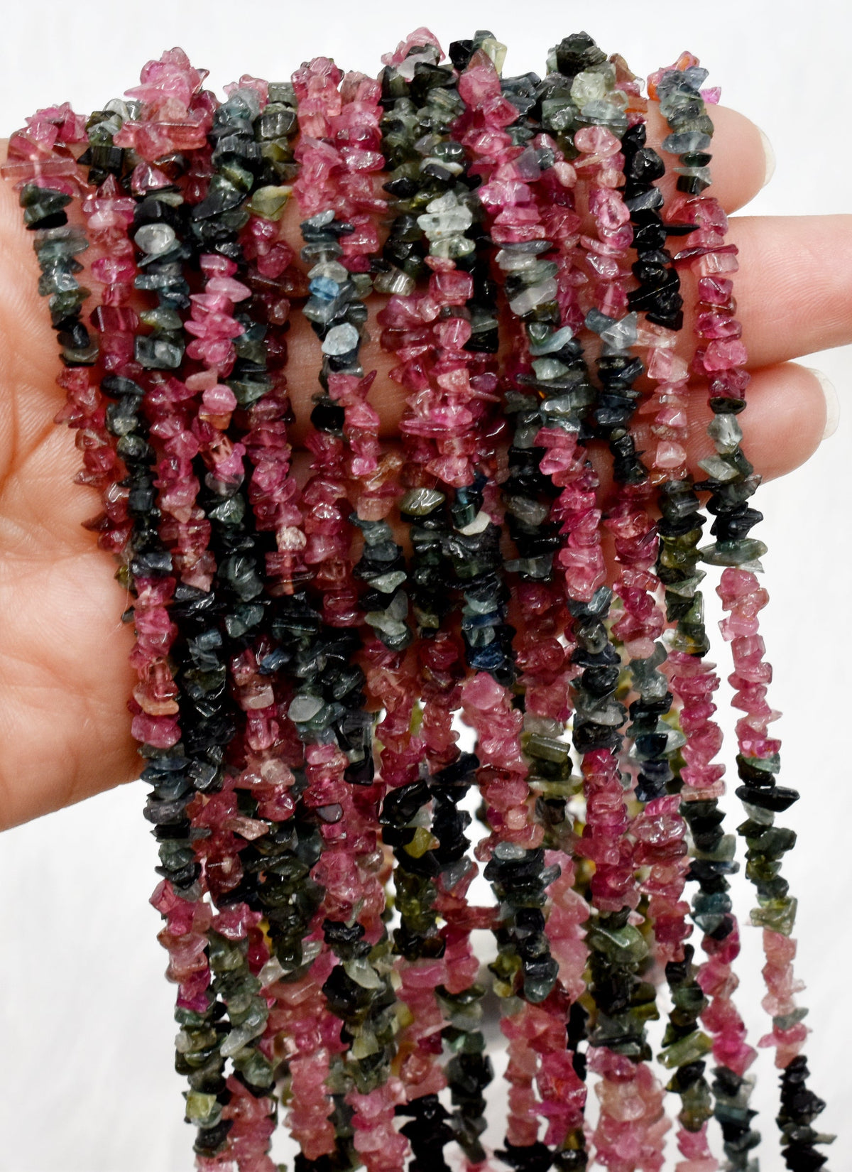 Uncut Raw Watermelon Tourmaline Crystal Chip Beads for Necklace (Purification and Stress Relief)  DestGlow