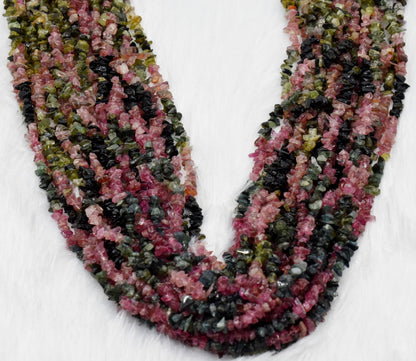 Uncut Raw Watermelon Tourmaline Crystal Chip Beads for Necklace (Purification and Stress Relief)  DestGlow