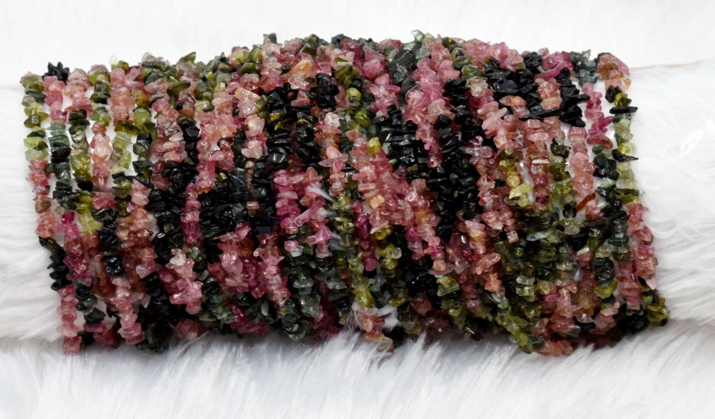 Uncut Raw Watermelon Tourmaline Crystal Chip Beads for Necklace (Purification and Stress Relief)  DestGlow