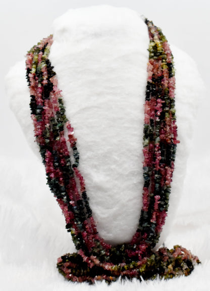 Uncut Raw Watermelon Tourmaline Crystal Chip Beads for Necklace (Purification and Stress Relief)  DestGlow