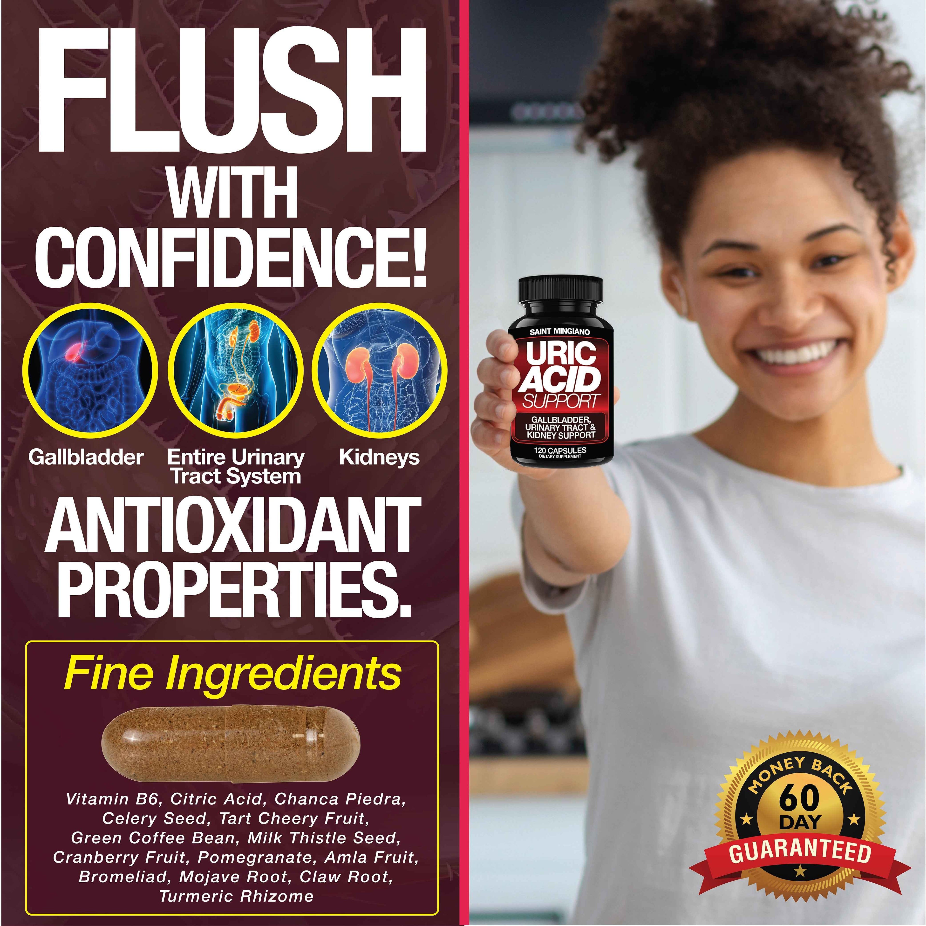 Uric Acid Support -120 Capsules - Supports Kidney Cleanse Detox &amp; Repair, Gallbladder &amp; Urinary Tract Issues