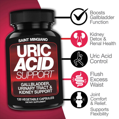 Uric Acid Support -120 Capsules - Supports Kidney Cleanse Detox &amp; Repair, Gallbladder &amp; Urinary Tract Issues