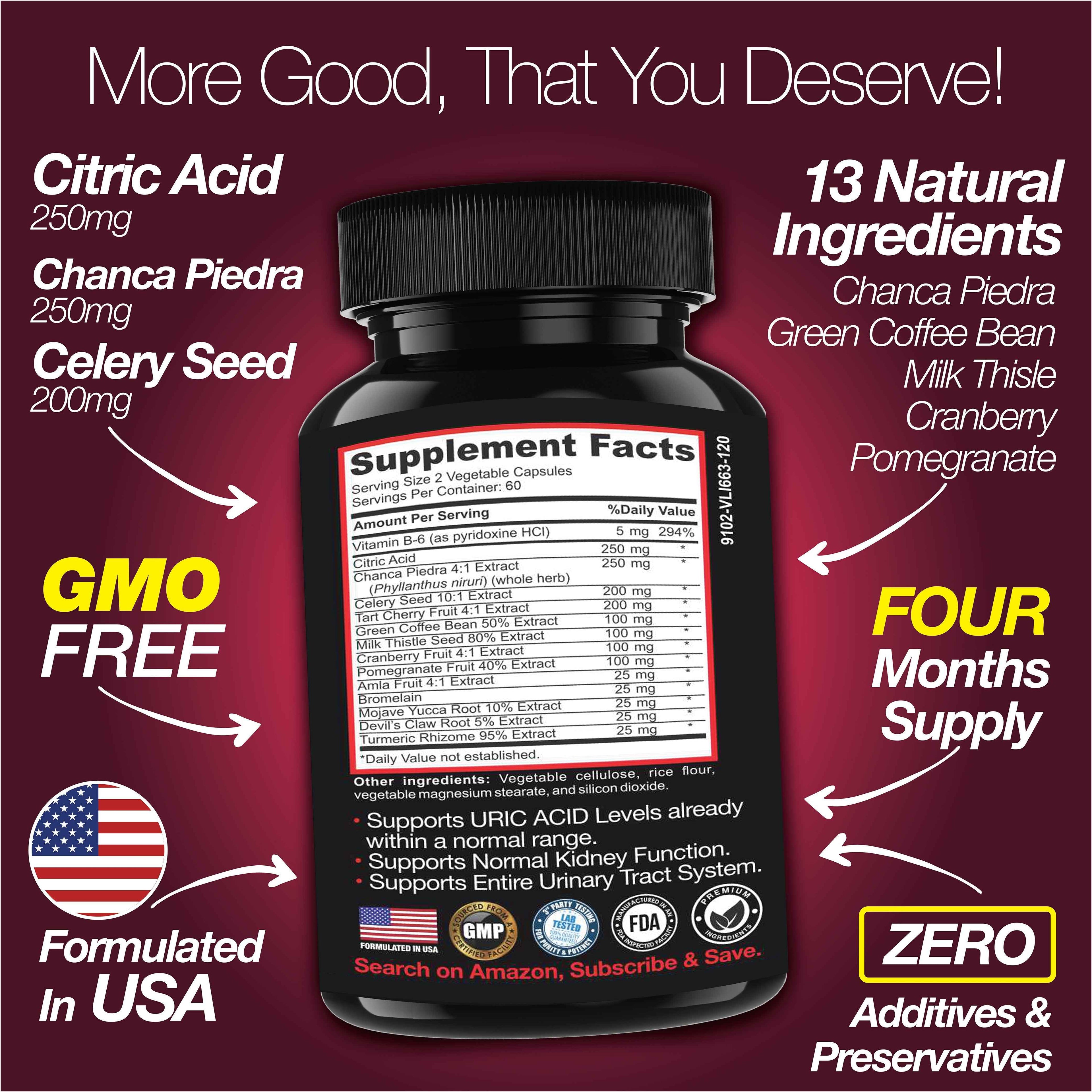 Uric Acid Support -120 Capsules - Supports Kidney Cleanse Detox &amp; Repair, Gallbladder &amp; Urinary Tract Issues