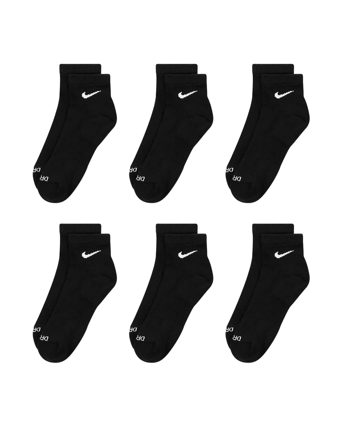 Nike 6-Pack Dri-Fit Cushioned Ankle Socks - Black by Denim Exchange