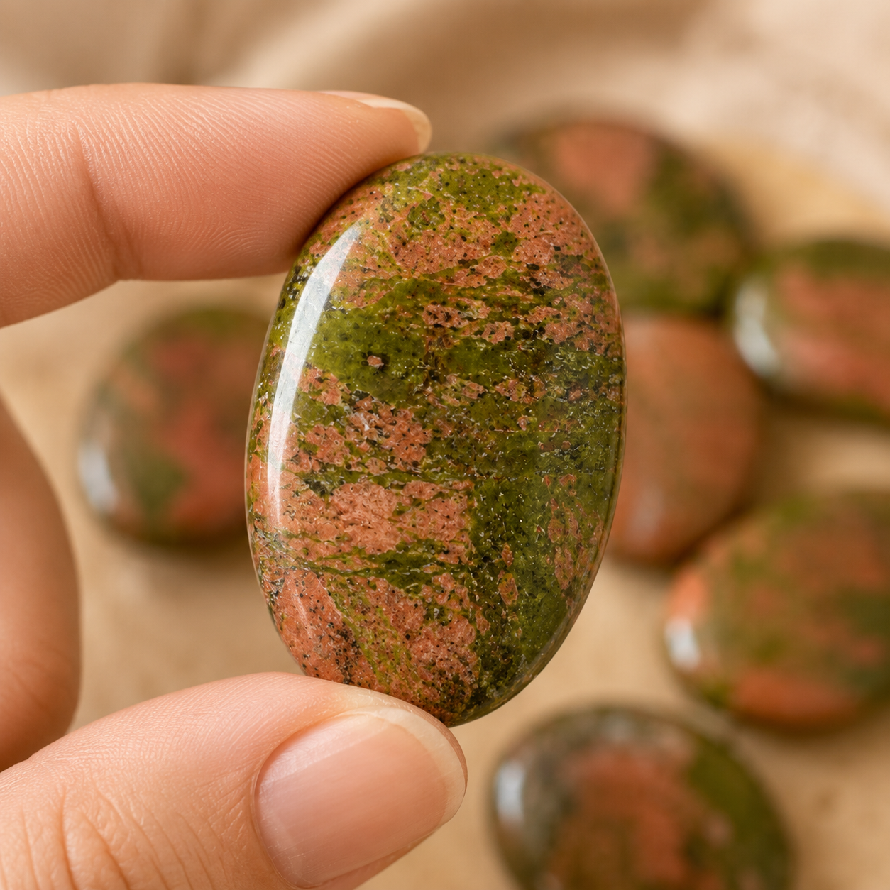 Unakite Pocket Stones (Generosity and Joy)  DestGlow
