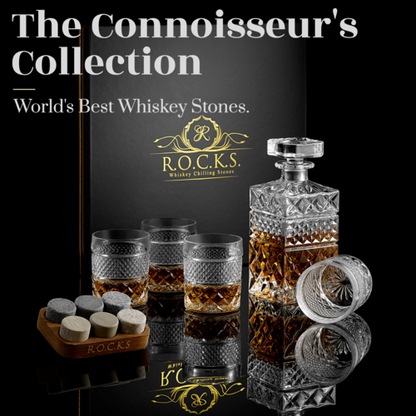 Whiskey Decanter Gift Set - Crystal Decanter with Glasses & Granite Chilling Stones