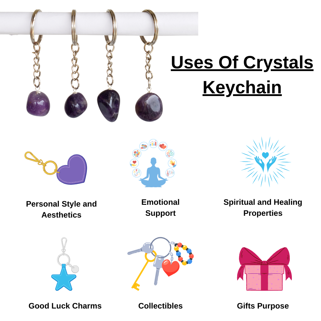 Crystal Quartz Key Chain, Gemstone Keychain Crystal Key Ring (Dreams and Enhancing)  DestGlow