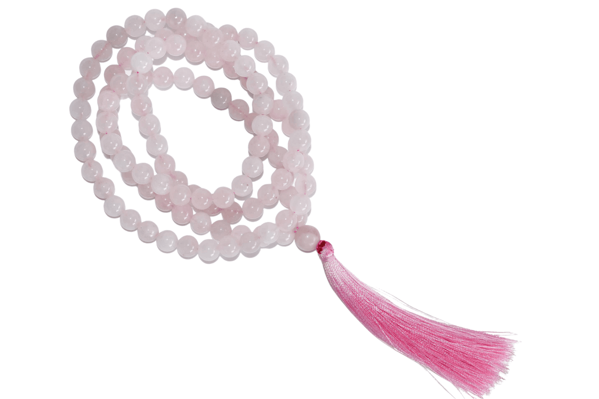 Rose Quartz Gemstone Mala, 108 Prayer Bead Mala.  DestGlow