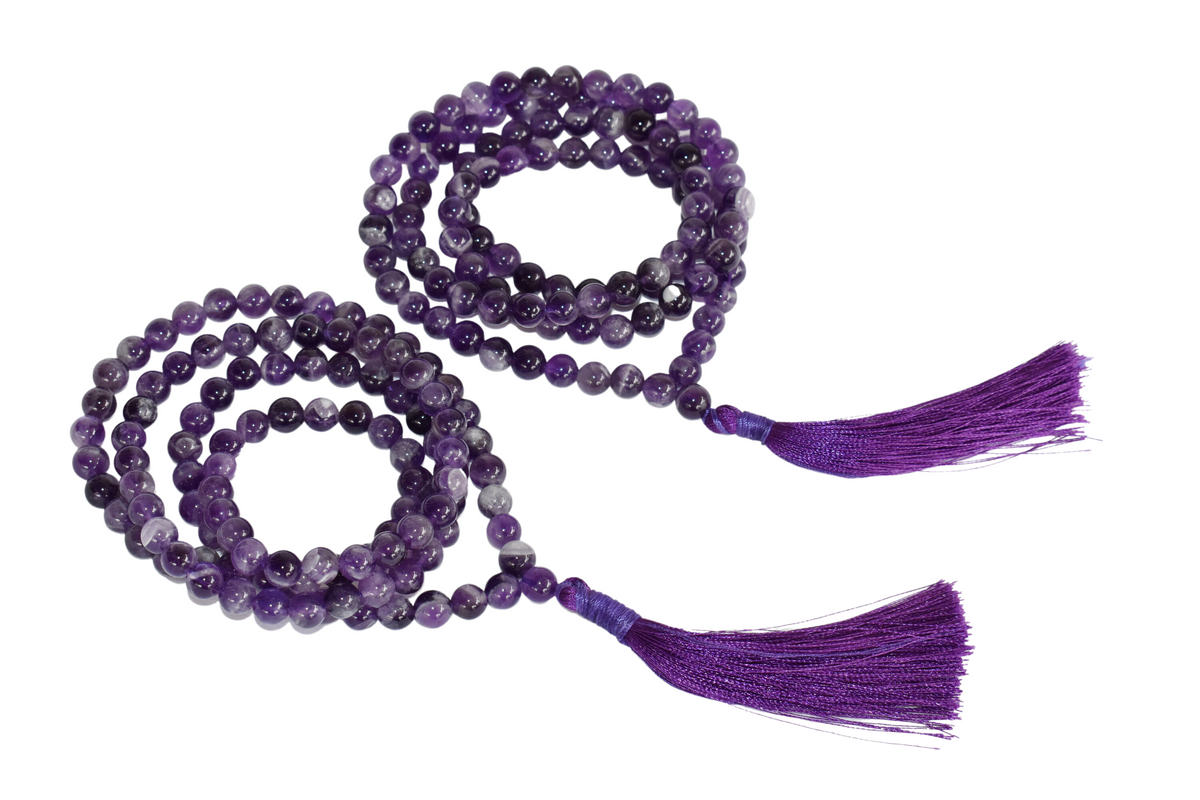 Natural Amethyst Plain Mala With 108 Prayer Beads For Mediation.  DestGlow